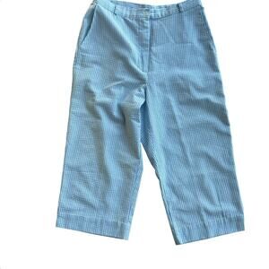 Vintage XS Seersucker Blue White Striped Preppy Coastal Cottage Capri Pants